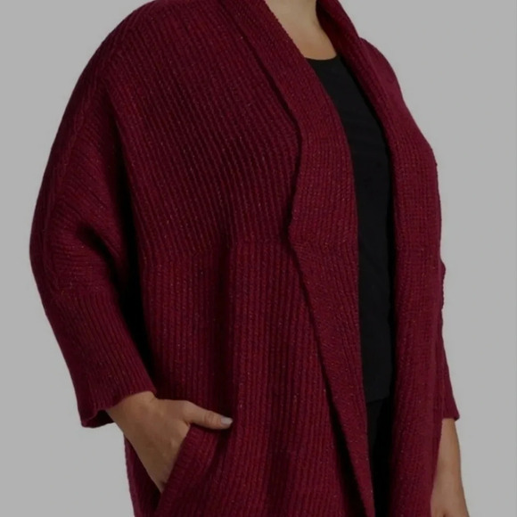 NIC+ZOE cardigan pomegranate red chunky knit knee leghnth size Medium - Picture 4 of 8